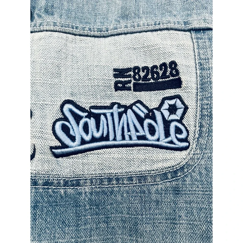 Vintage Y2K SOUTHPOLE Embroidered Denim Vest M Oversized Hip Hop Streetwear